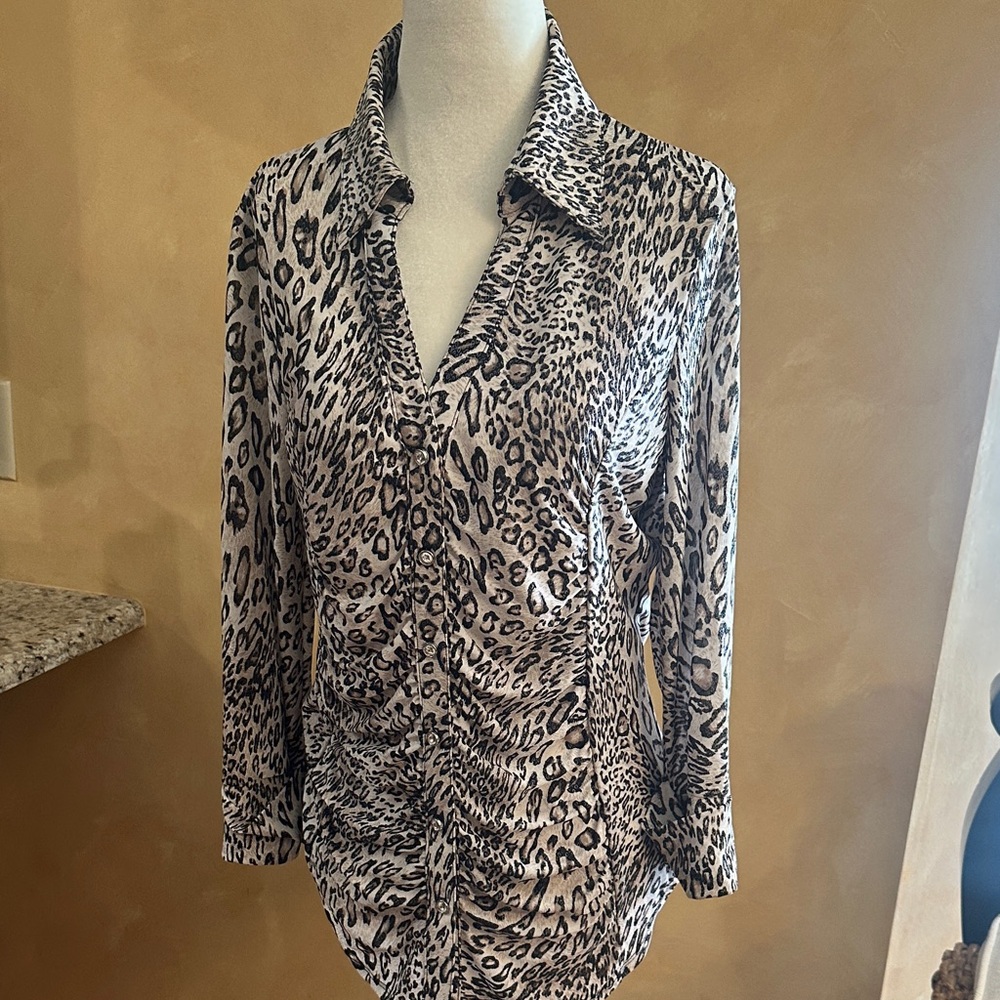 Leopard Print Button-Up Blouse